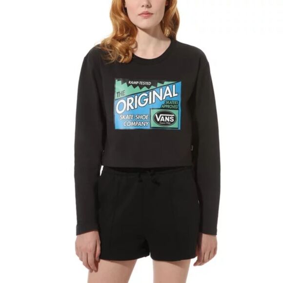 NWT|Vans Ramp Tested Black Long Sleeve Graphic Cropped Sweater, SMALL - Picture 1 of 5